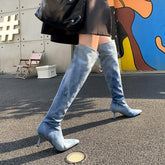 Boots New High Quality Denim Boots Pointed Toe Wide-BS01011-Veeddydropshipping